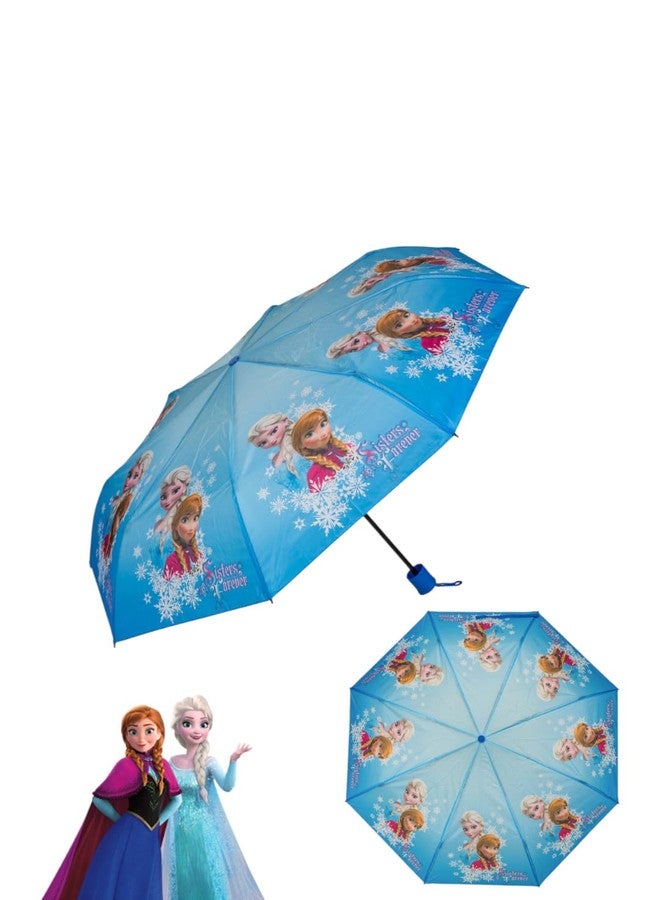 Yellow Bee Disney Printed Frozen Elsa & Anna Sisters Forever Umbrella with Snowflake Print for Girls, Blue, 7-14 Years - Image 1